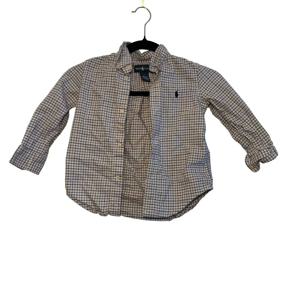 Ralph Lauren Button Down Shirt White Blue 3T Check Preppy School Casual